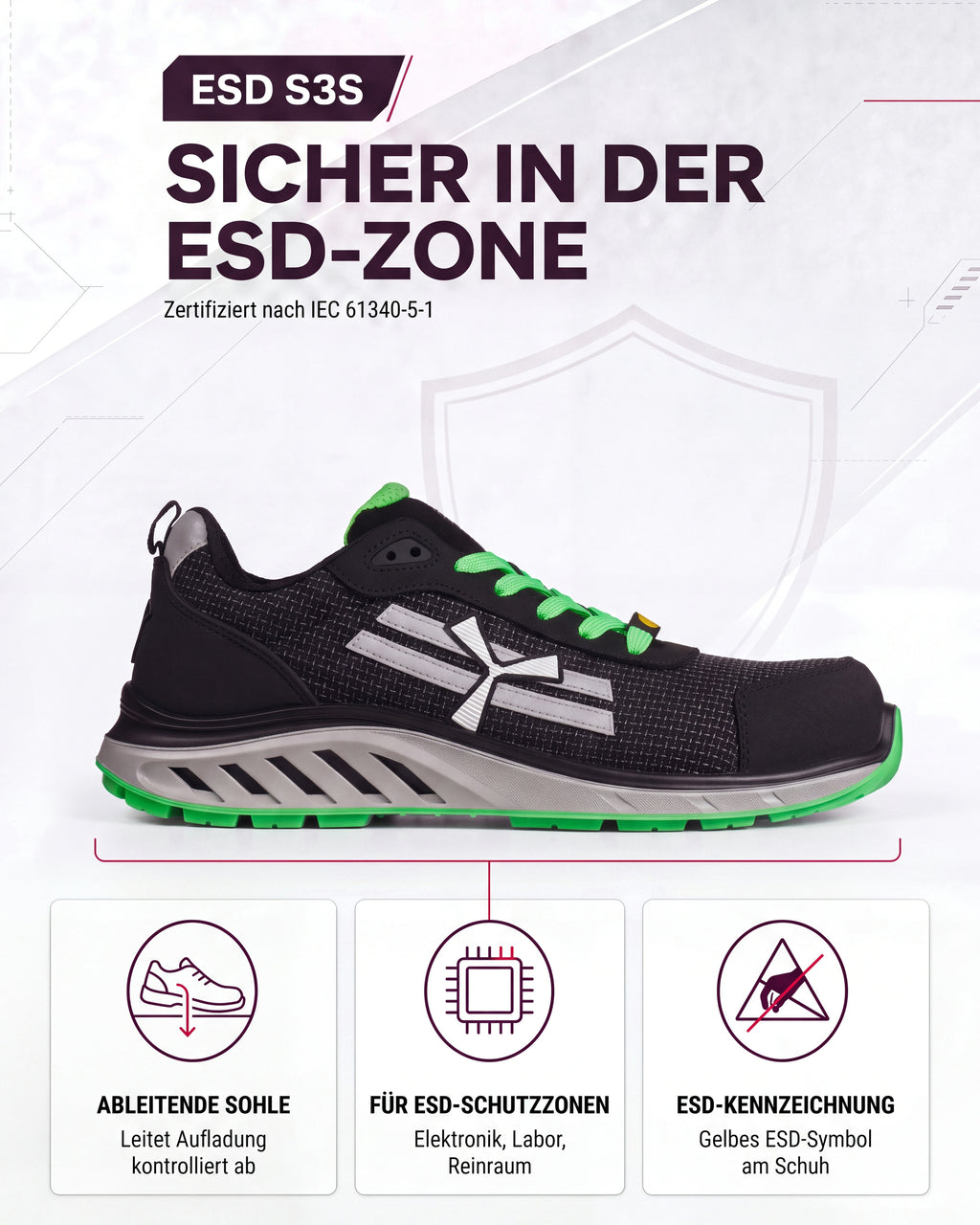 ESD Sicherheitsschuh Arbeitsschuh S3S sportlich leicht X-Mars