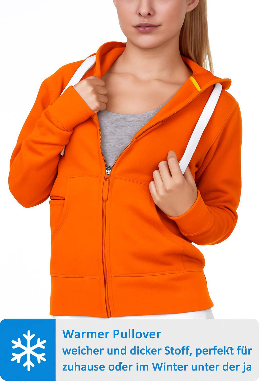Damen Sweatjacke mit praktischen Seitentaschen in Orange