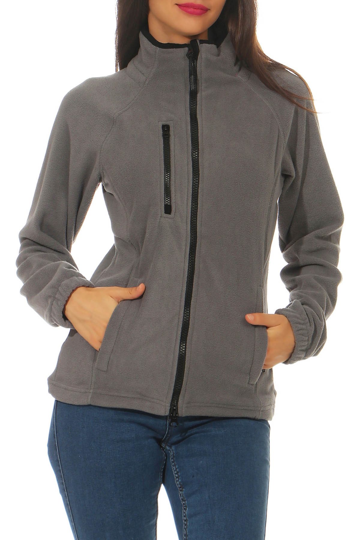 Damen Fleecejacke mit Brusttasche in Anthrazit