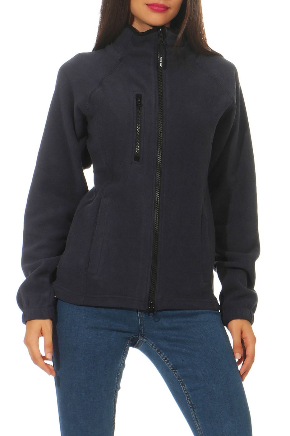 Damen Fleecejacke mit Brusttasche in Dunkelblau