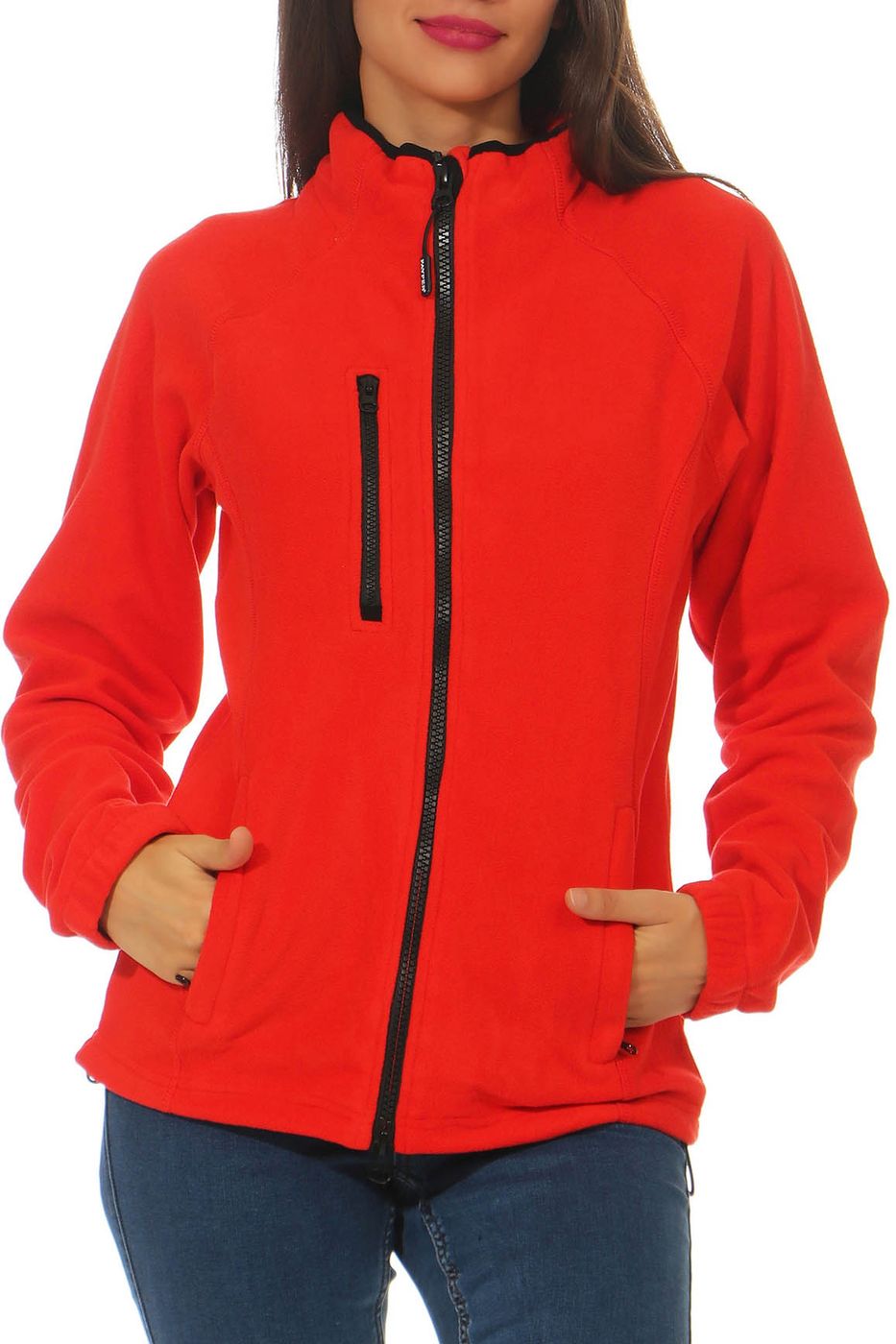 Damen Fleecejacke mit Brusttasche in Rot
