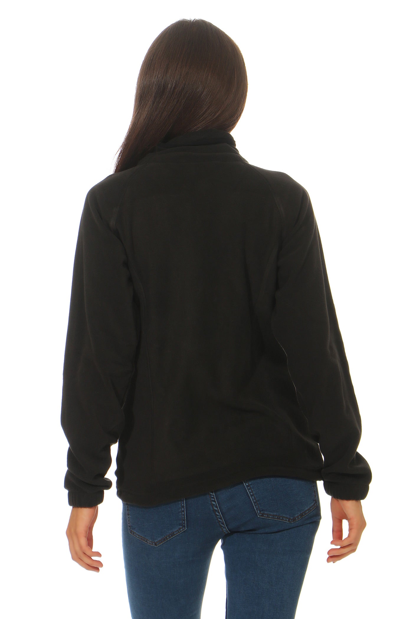 Damen Jacke aus Fleece Rueckseite mit Stehkragen in Schwarz