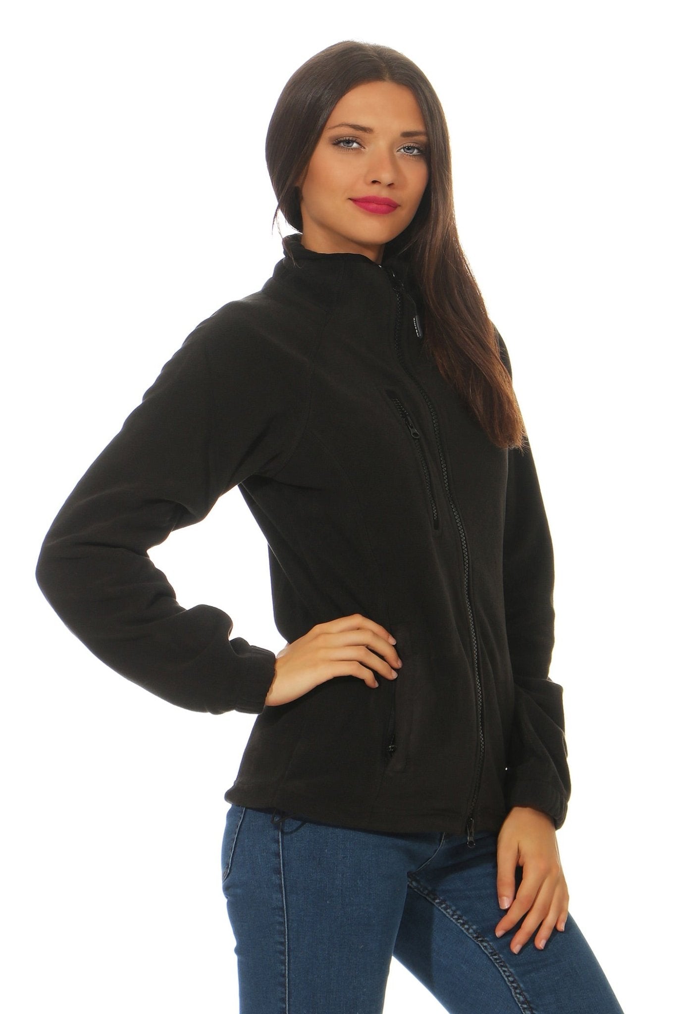 Fleecejacke für Damen warm Outdoor in Schwarz