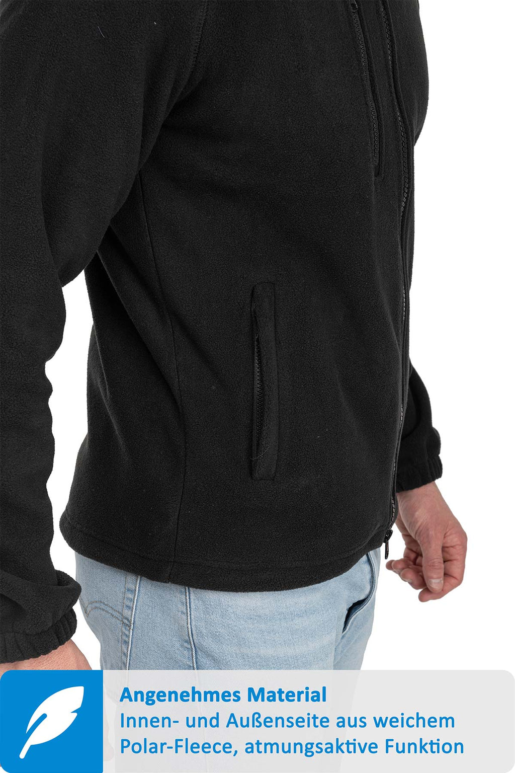 Fleecejacke für Herren mit Reißverschlusstaschen in Schwarz