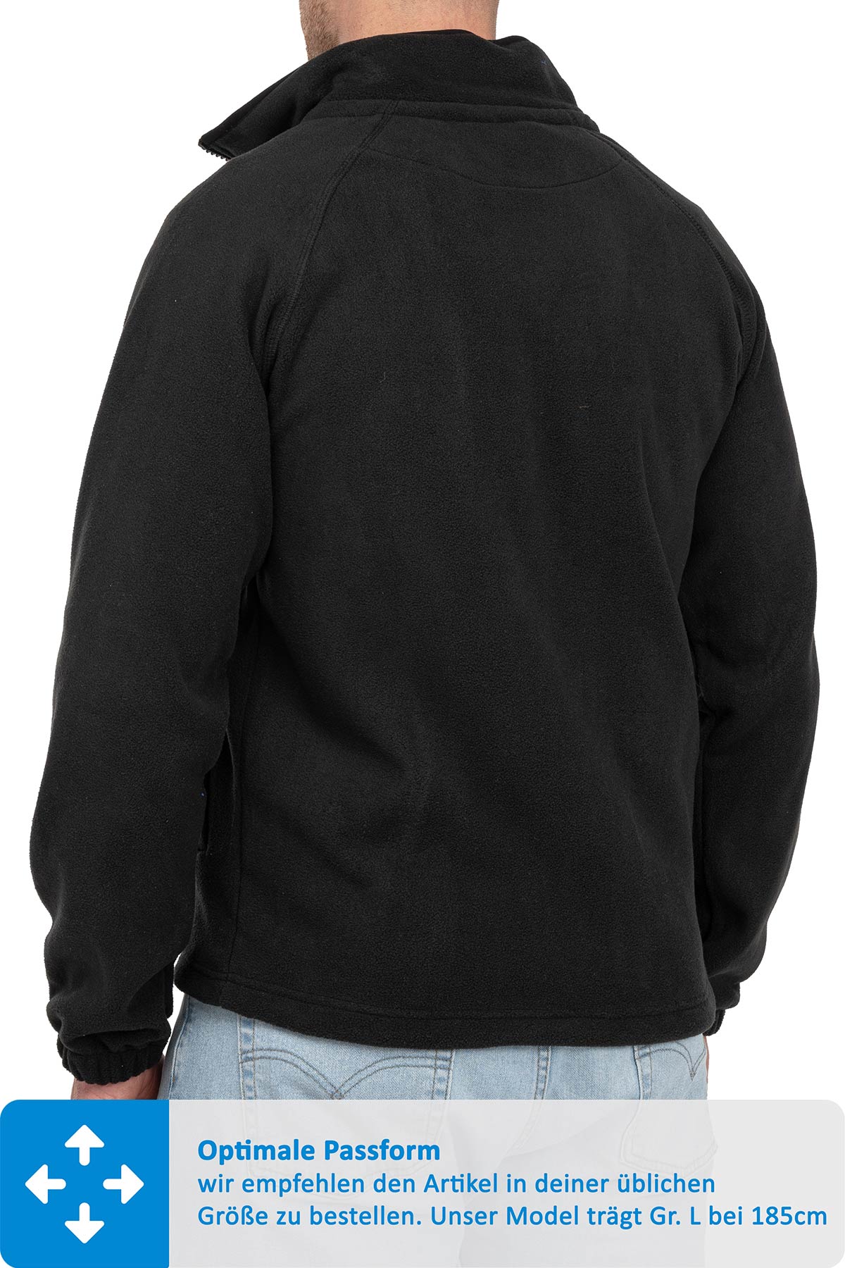 Jacke aus Fleece Rueckseite mit Stehkragen in Schwarz