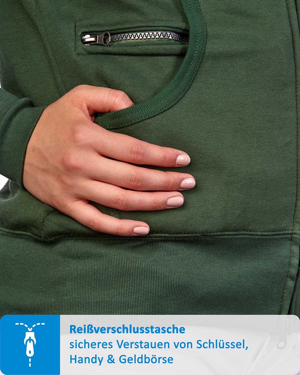 Seitentasche mit zusätzlichem Reißverschlussfach für Handy in Grün
