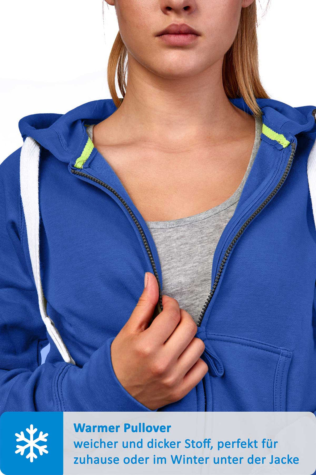 Damen Sweatjacke mit praktischen Seitentaschen in Blau