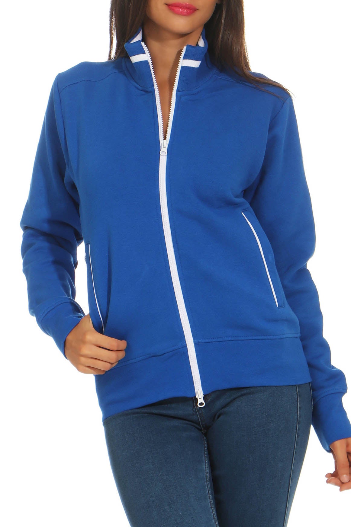 Damen Sweatjacke mit praktischen Taschen in Blau