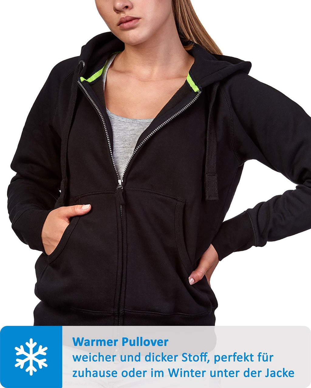 Damen Sweatjacke mit praktischen Seitentaschen in Schwarz