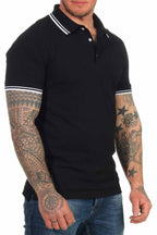 Herren Poloshirt mit 3-Knopfleiste und Kragen robust in Schwarz