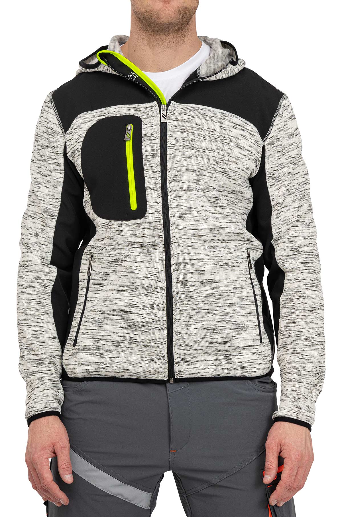 Herren Arbeitsjacke aus Strick mit Softshelleinsätzen in Grau