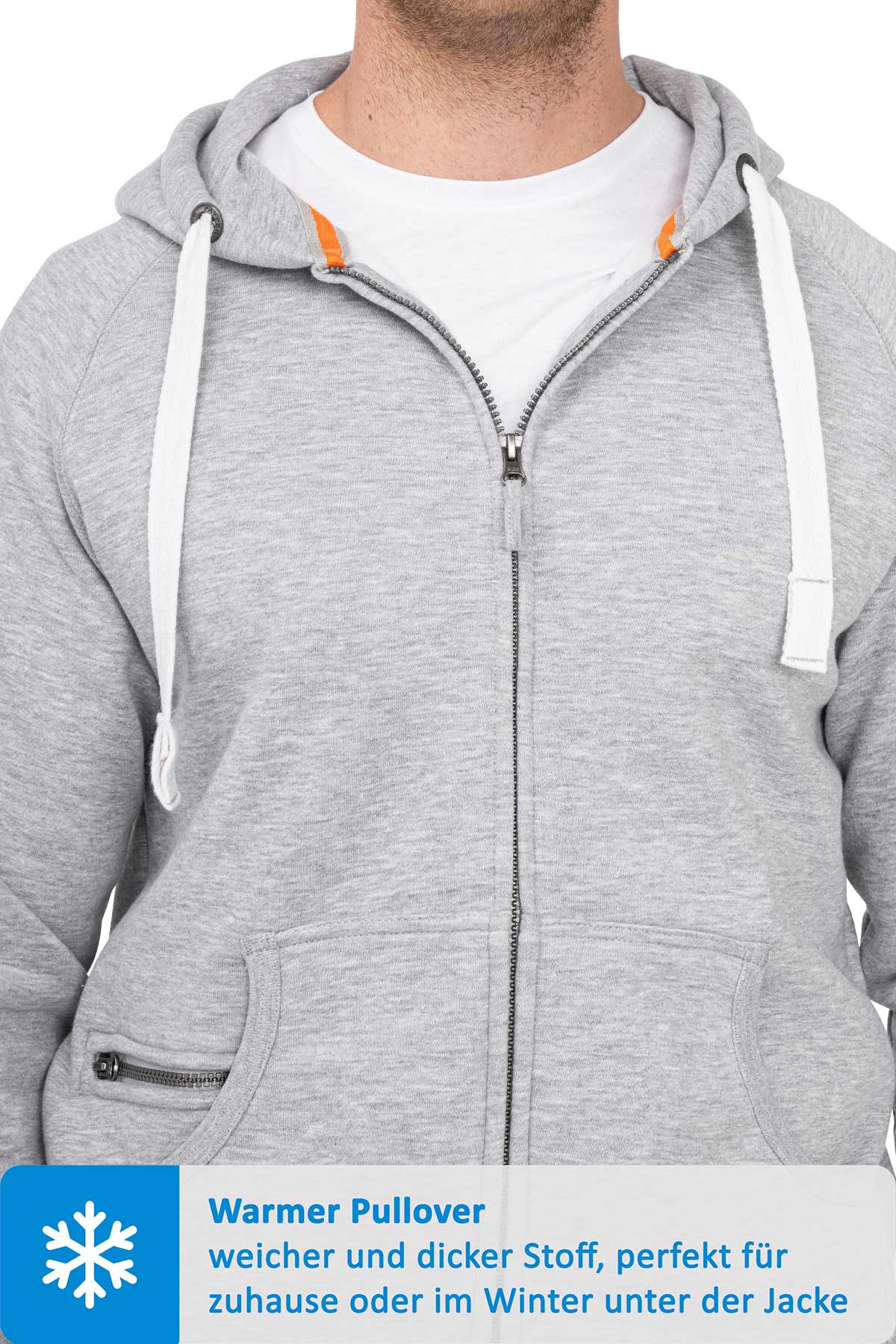 Sweatjacke für Männer mit dicken Bändeln in Grau meliert