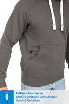 Herren Pullover mit Kapuze und Reißverschlussfach in Anthrazit