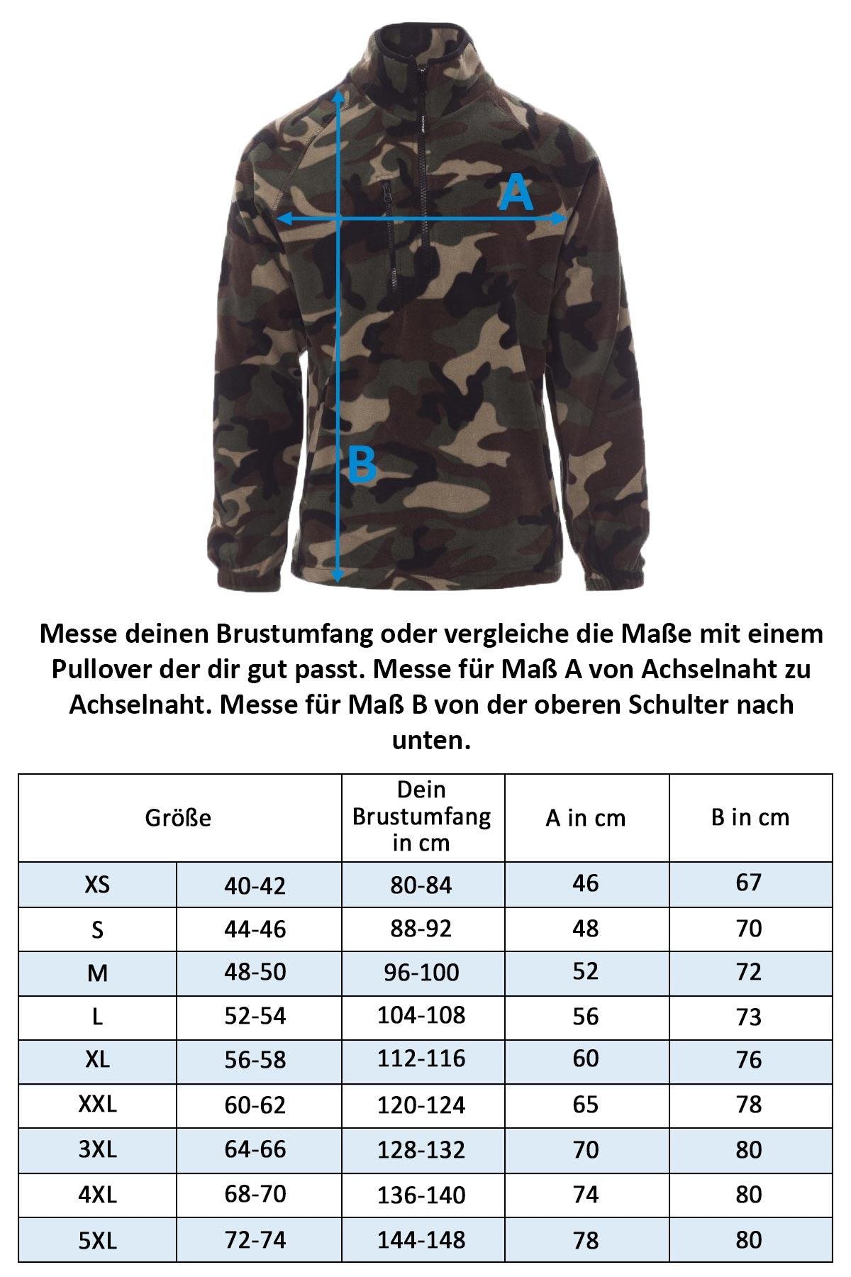 Herren Fleecepullover mit halben Reißverschluss in Camouflage Dolomiti