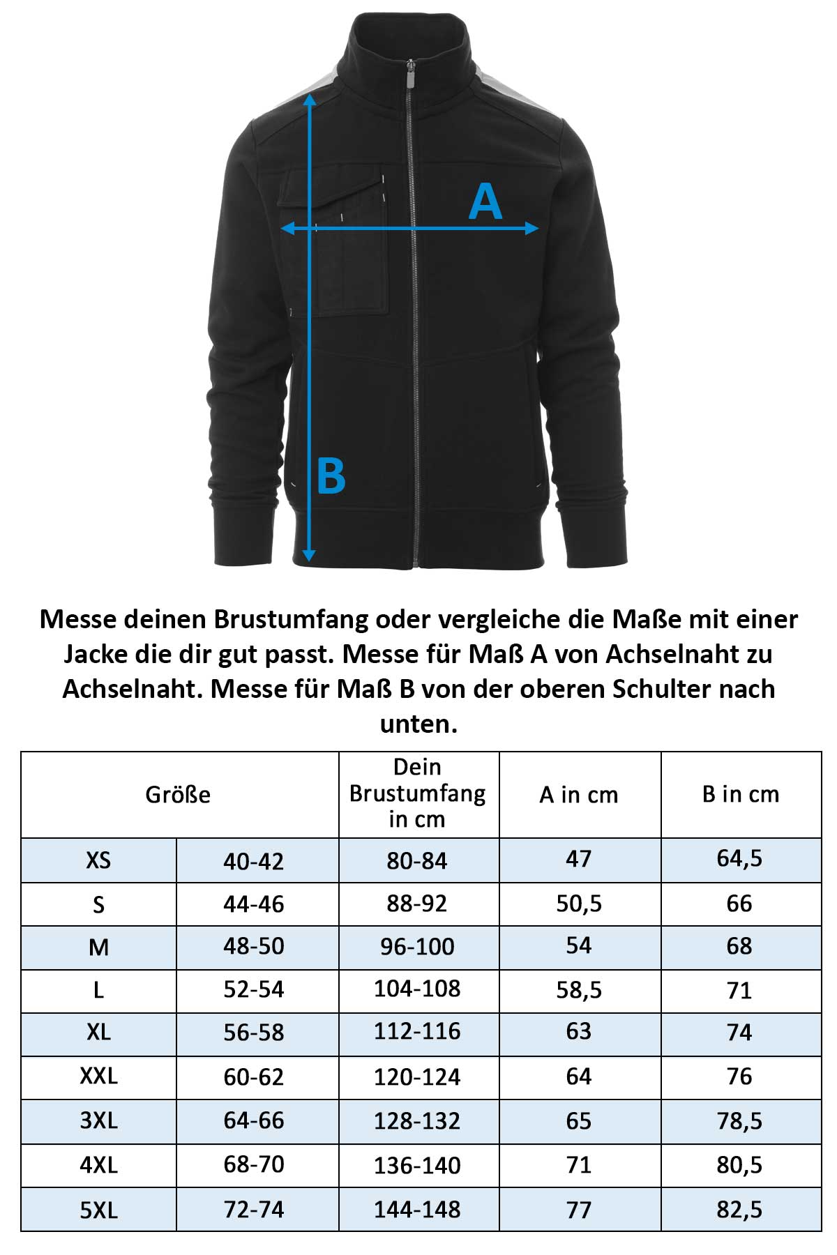Herren Sweatjacke wasserabweisend mit Stehkragen Arbeitsjacke Work 2.0