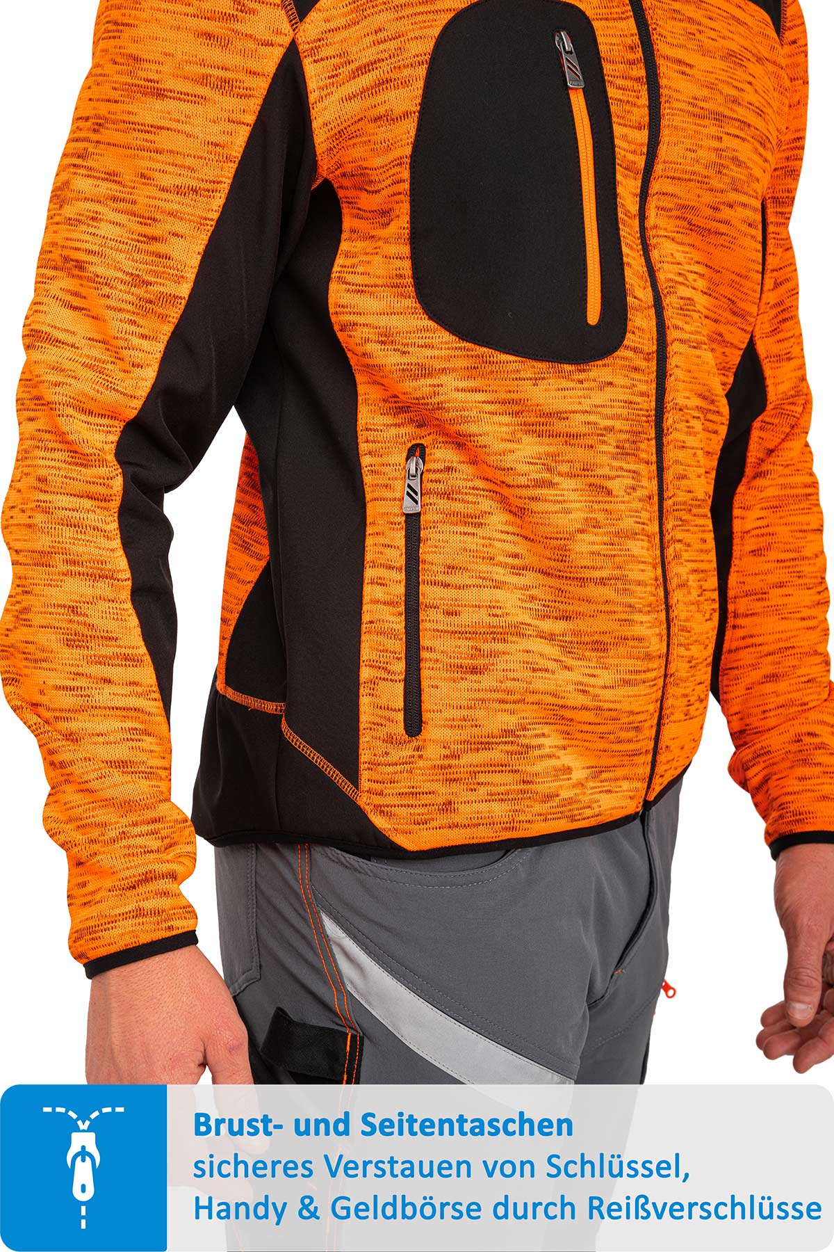 Herren Jacke für die Arbeit mit Seitentaschen in Orange