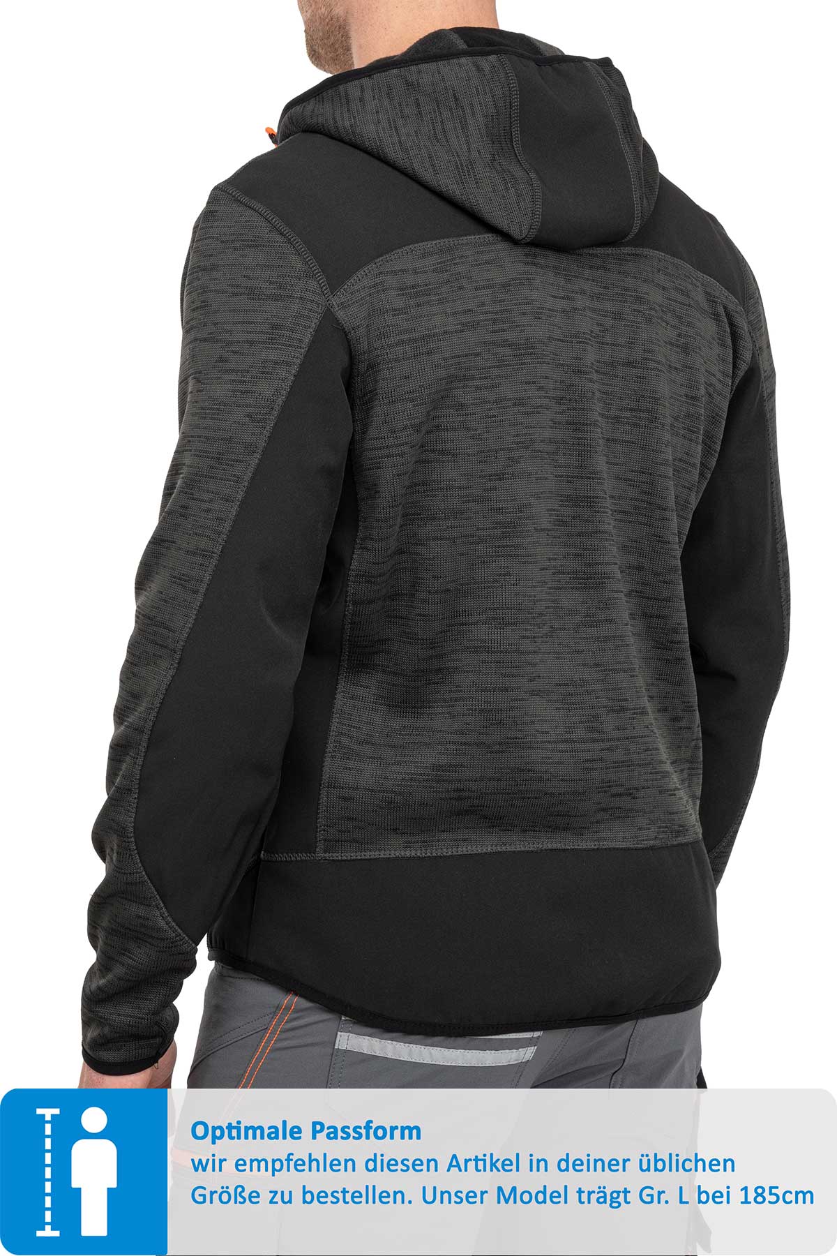 Herren Softshelljacke mit Strickgewebe und Kapuze in Anthrazit
