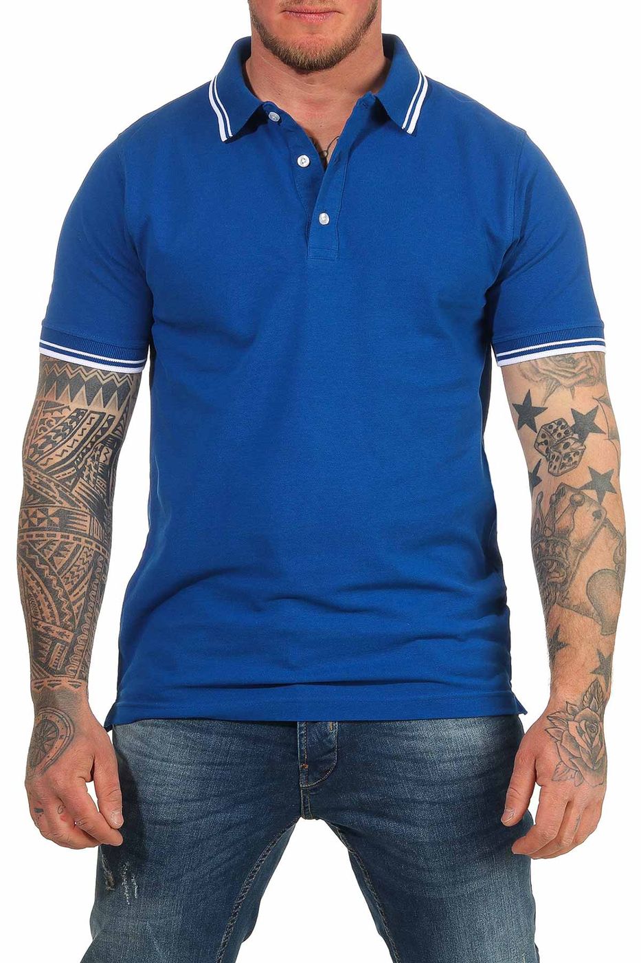 Blaues Herren Poloshirt mit farbiges Akzenten 