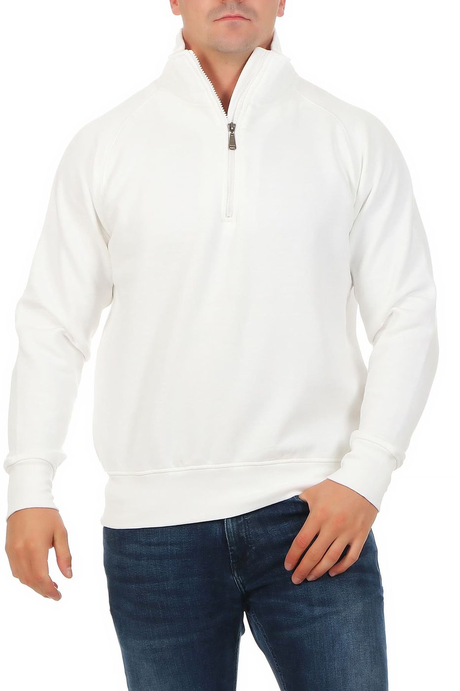 Herren Halfzip Pullover mit Stehkragen in Weiß