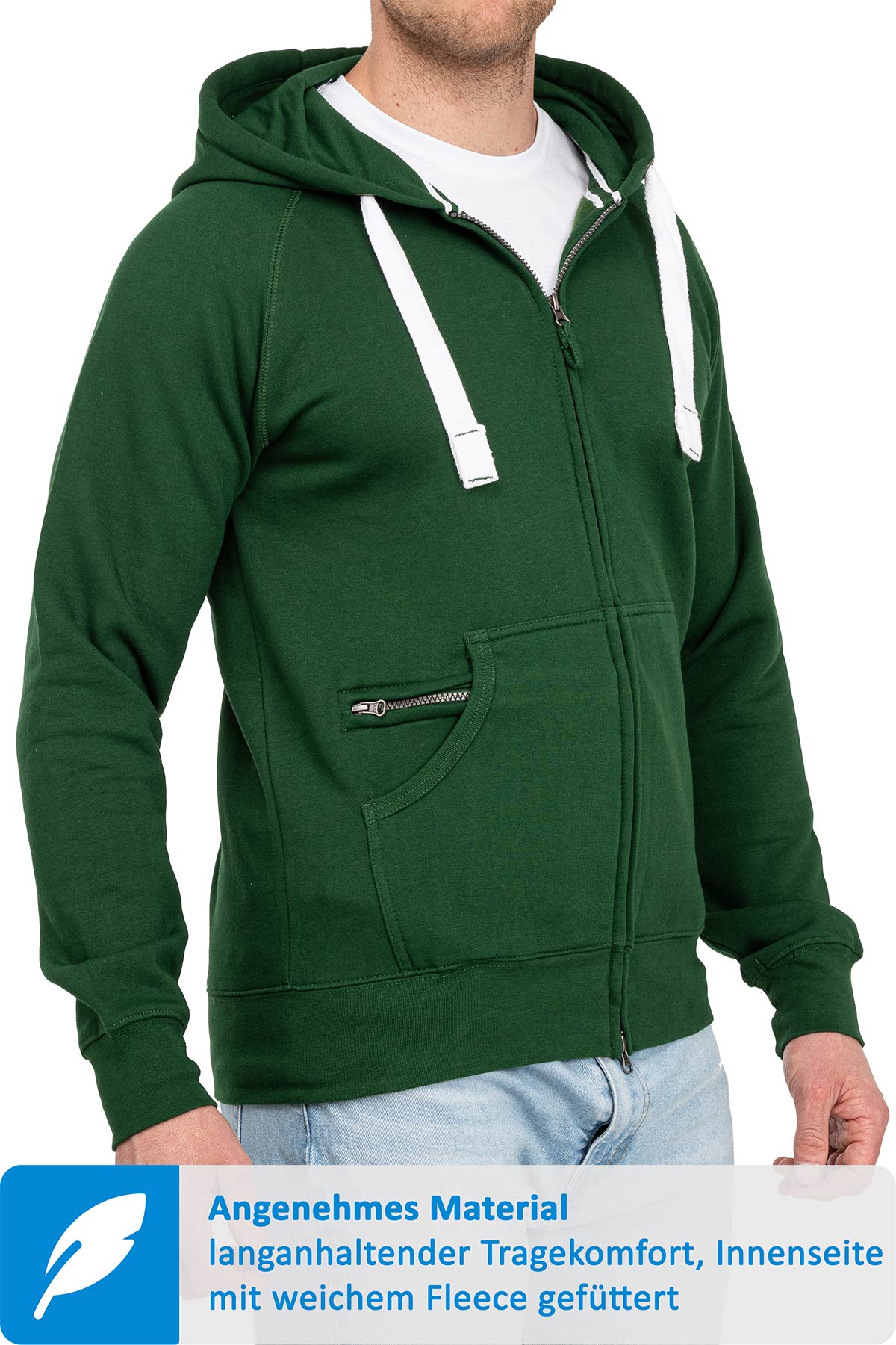 Herren Sweatjacke mit praktischen Seitentaschen in Grün