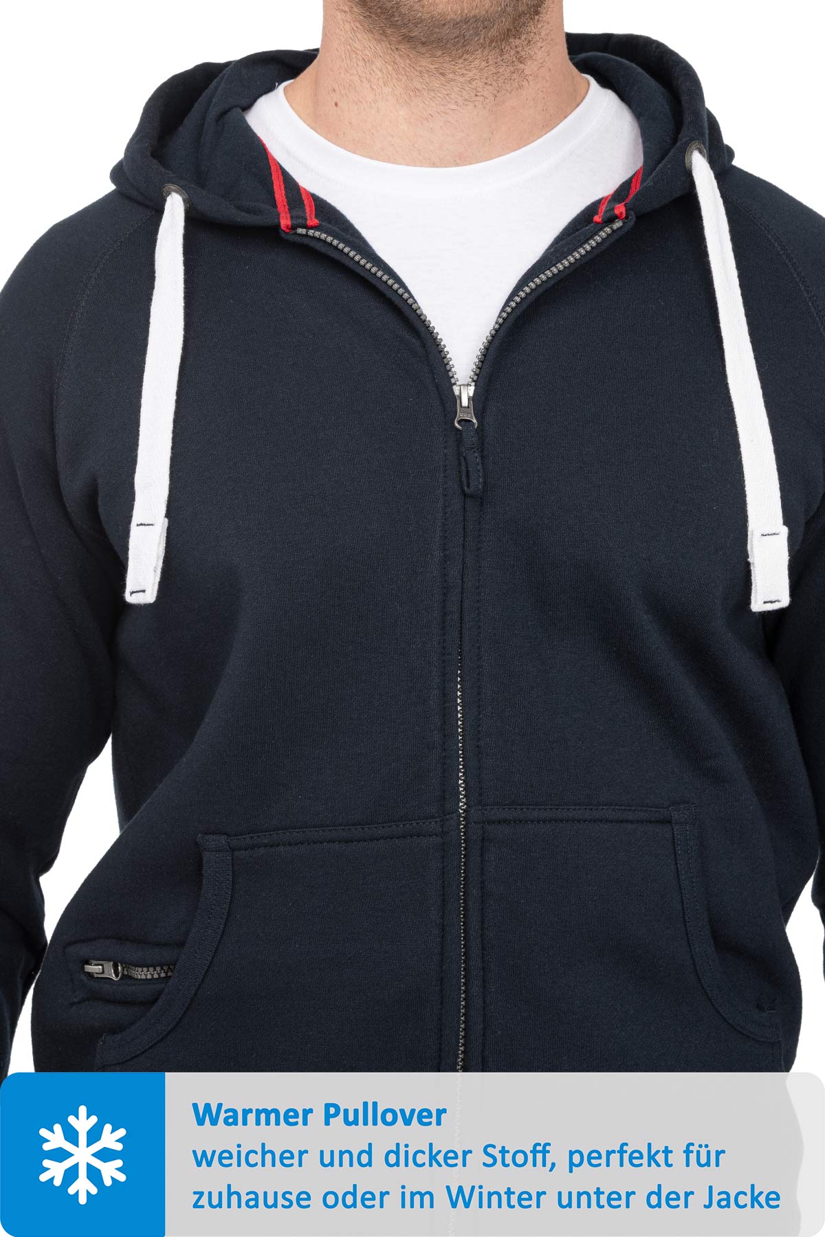 Sweatjacke für Männer mit dicken Bändeln in Dunkelblau