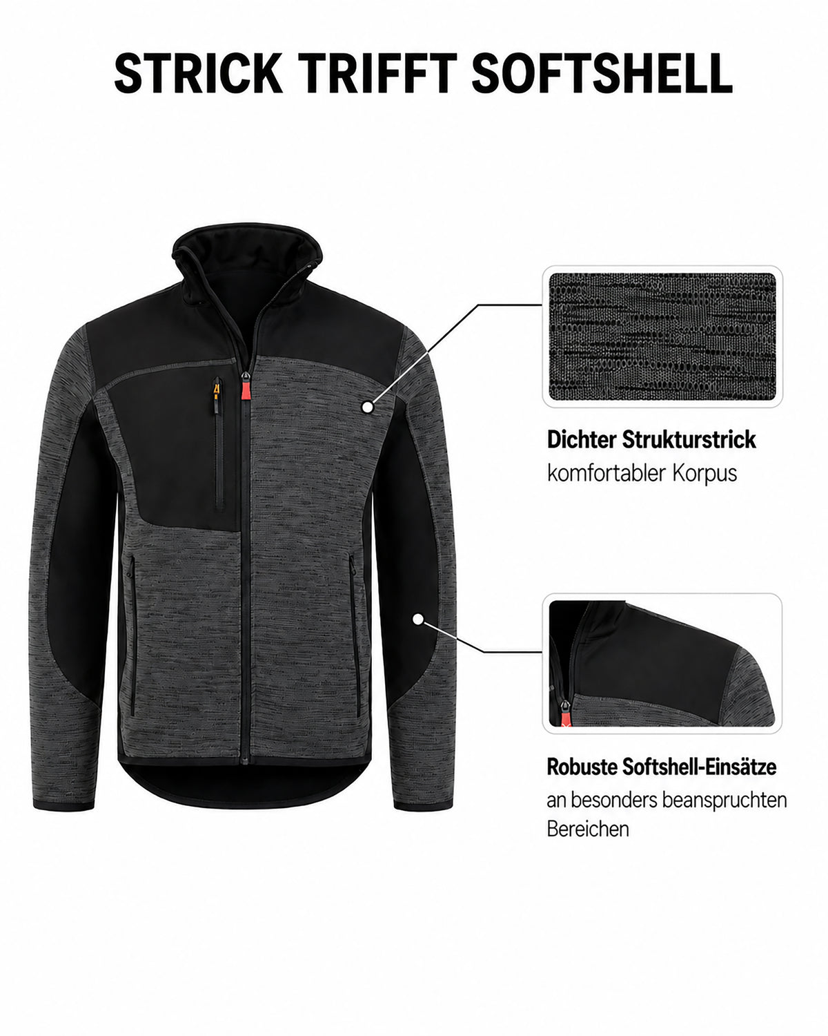 Workwear Jacke Herren Strick-Softshell zweifarbig Travel