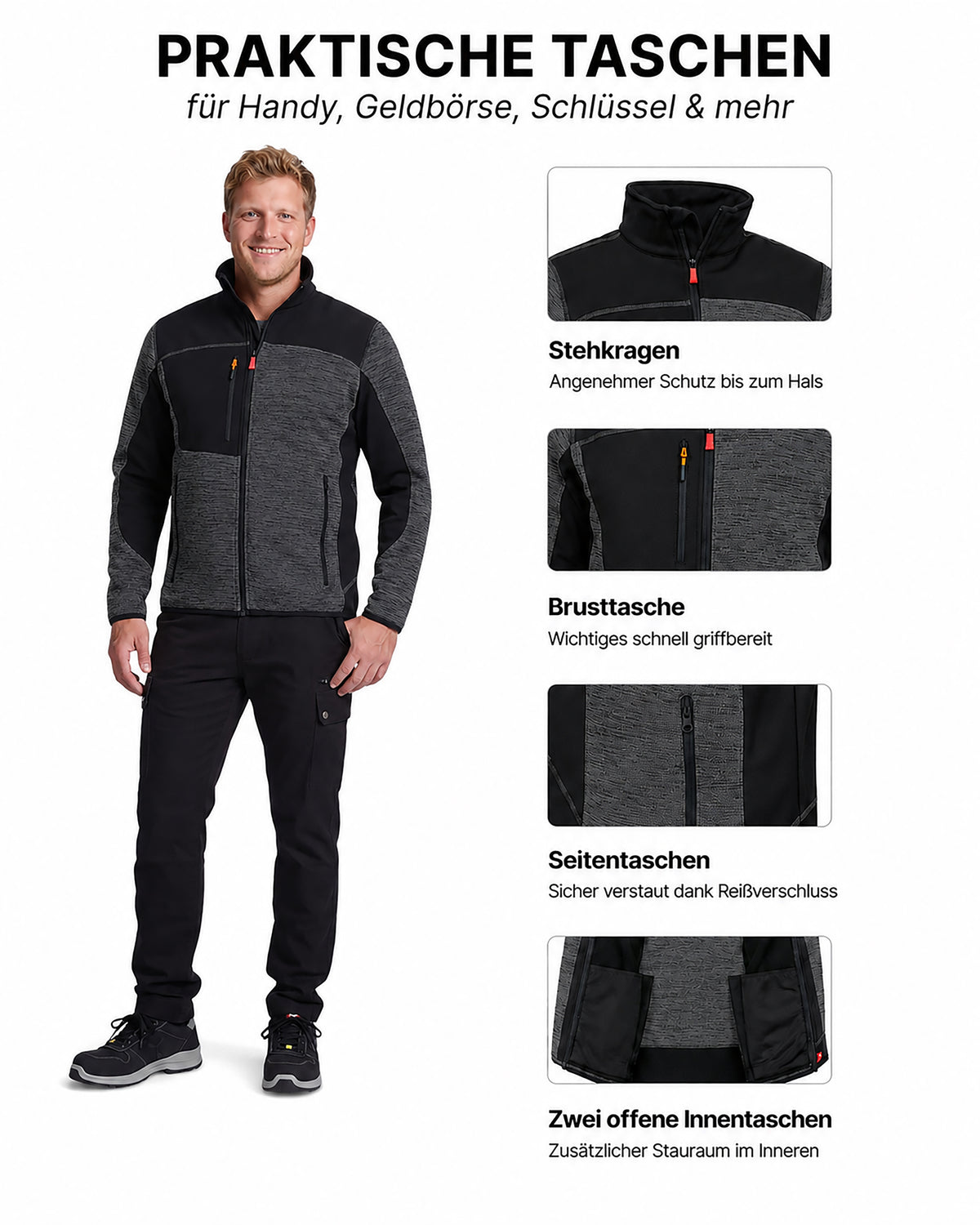 Workwear Jacke Herren Strick-Softshell zweifarbig Travel