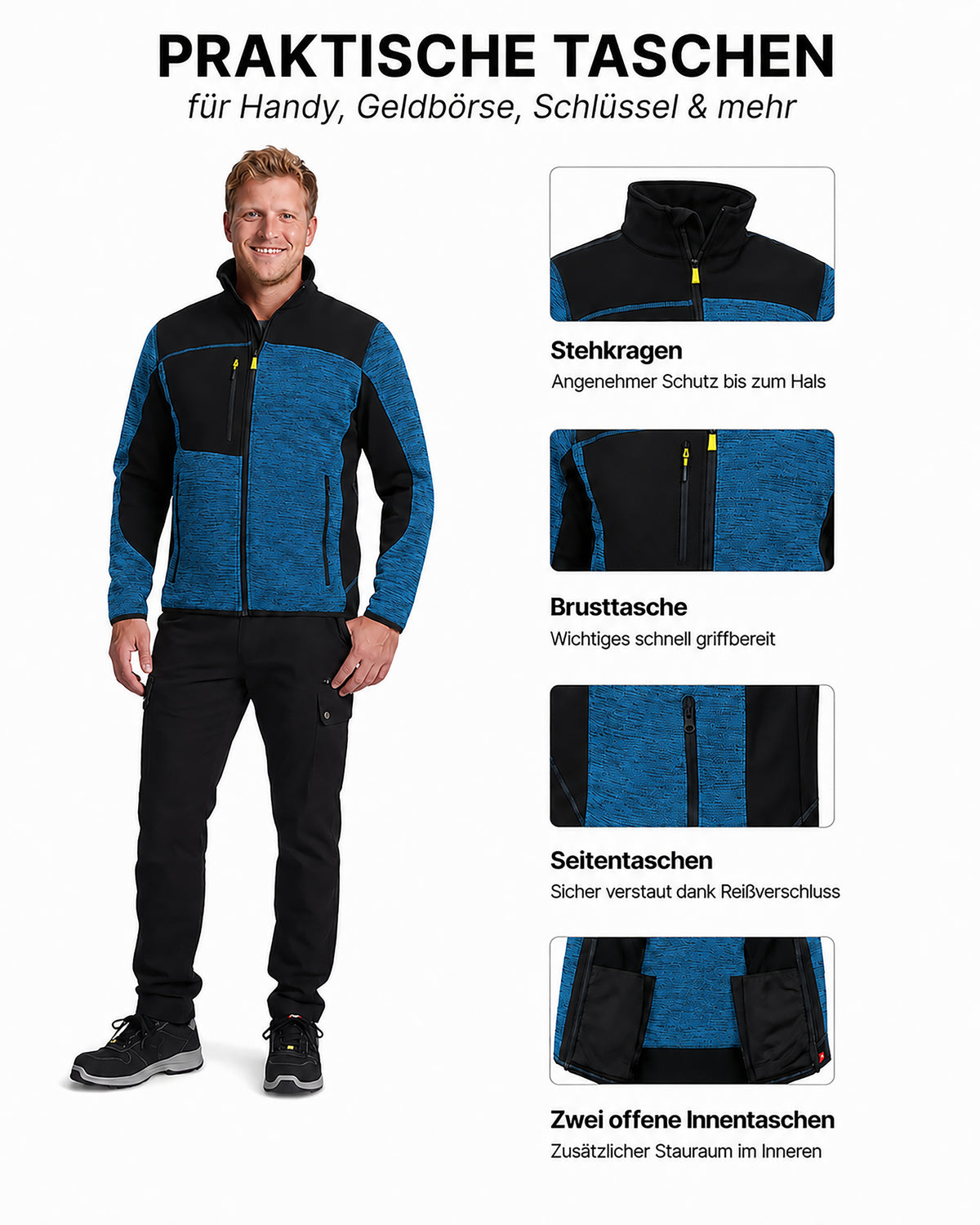 Workwear Jacke Herren Strick-Softshell zweifarbig Travel