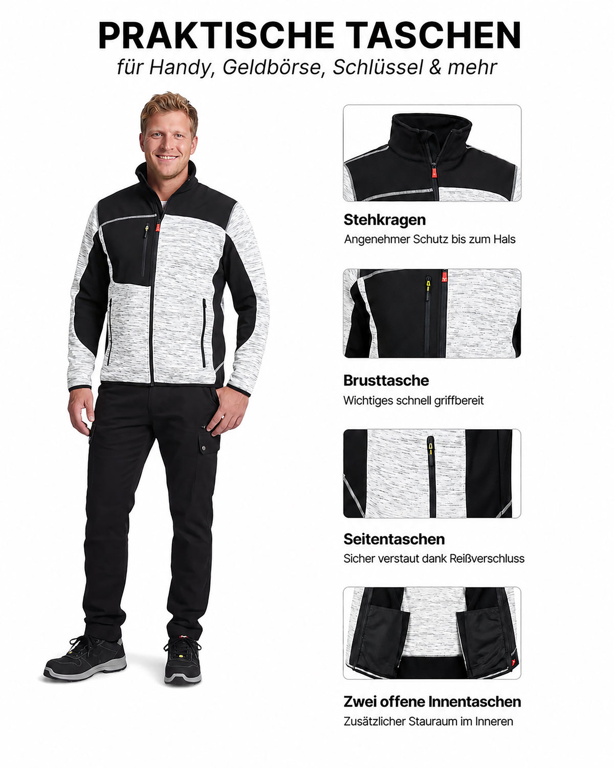 Workwear Jacke Herren Strick-Softshell zweifarbig Travel