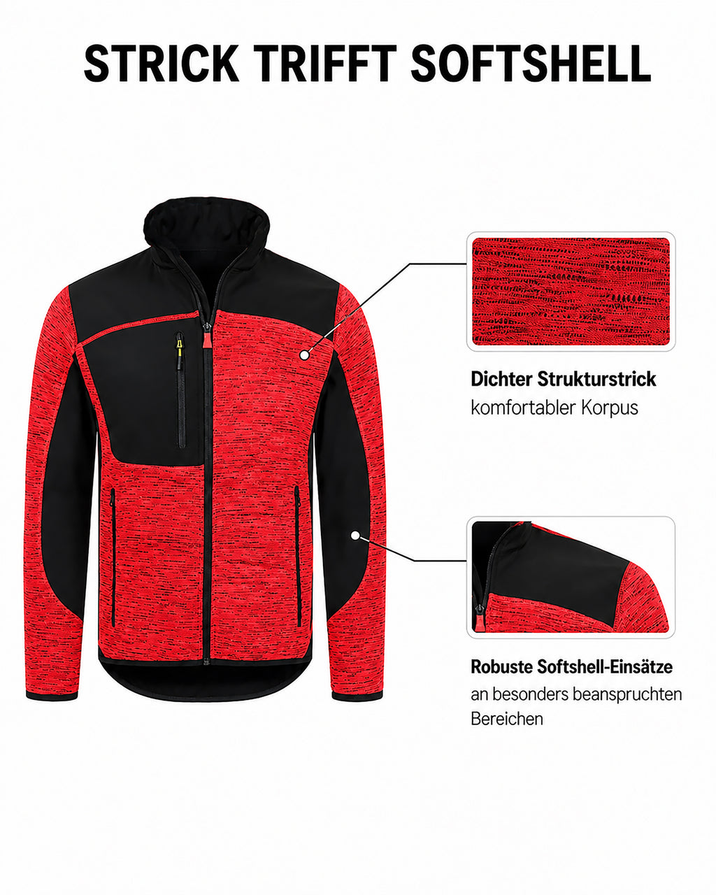 Workwear Jacke Herren Strick-Softshell zweifarbig Travel