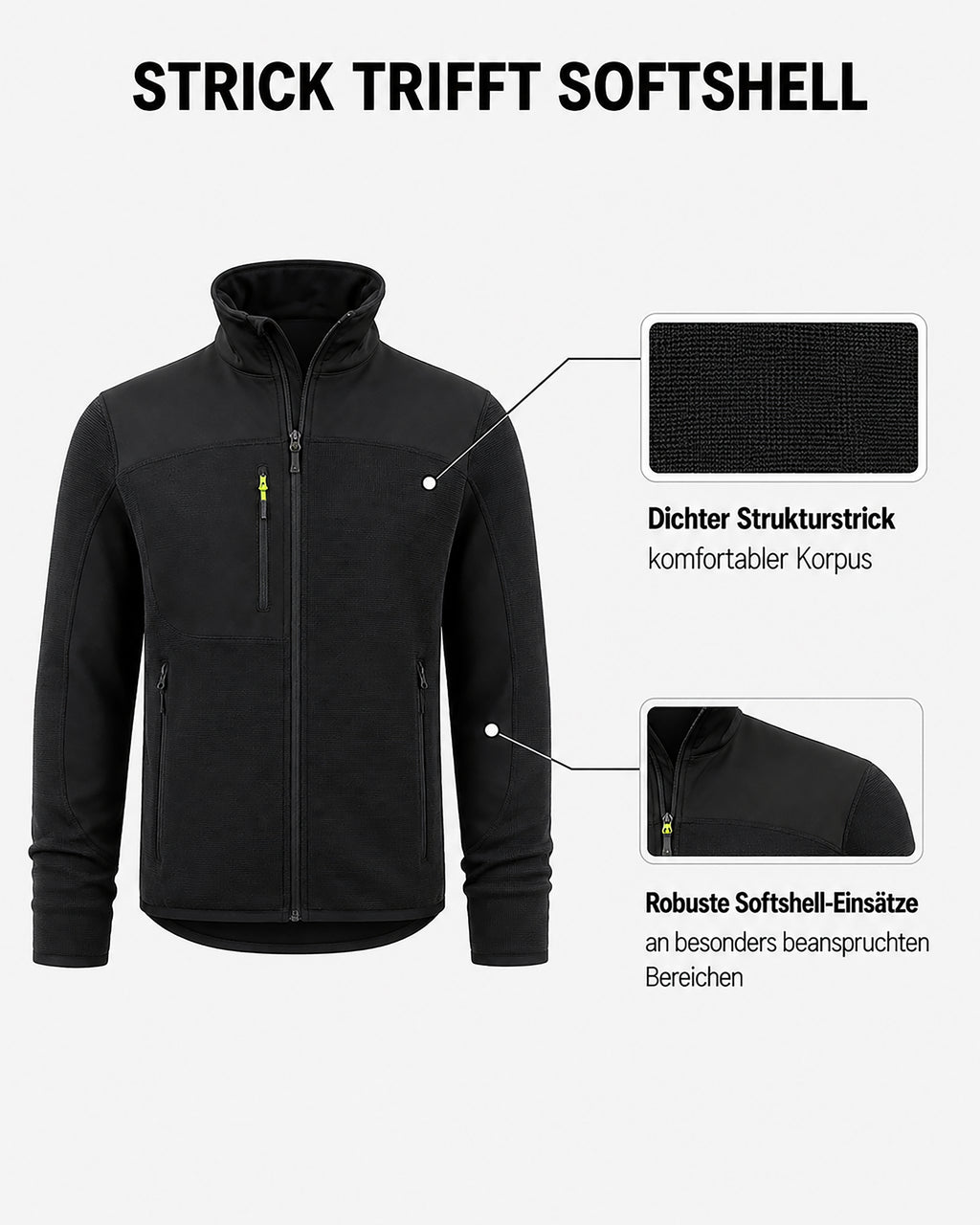 Workwear Jacke Herren Strick-Softshell zweifarbig Travel