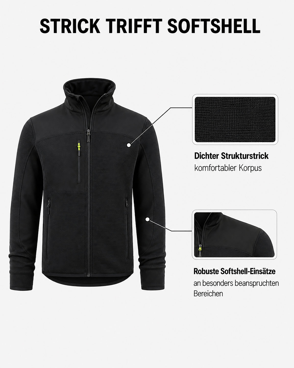 Workwear Jacke Herren Strick-Softshell zweifarbig Travel