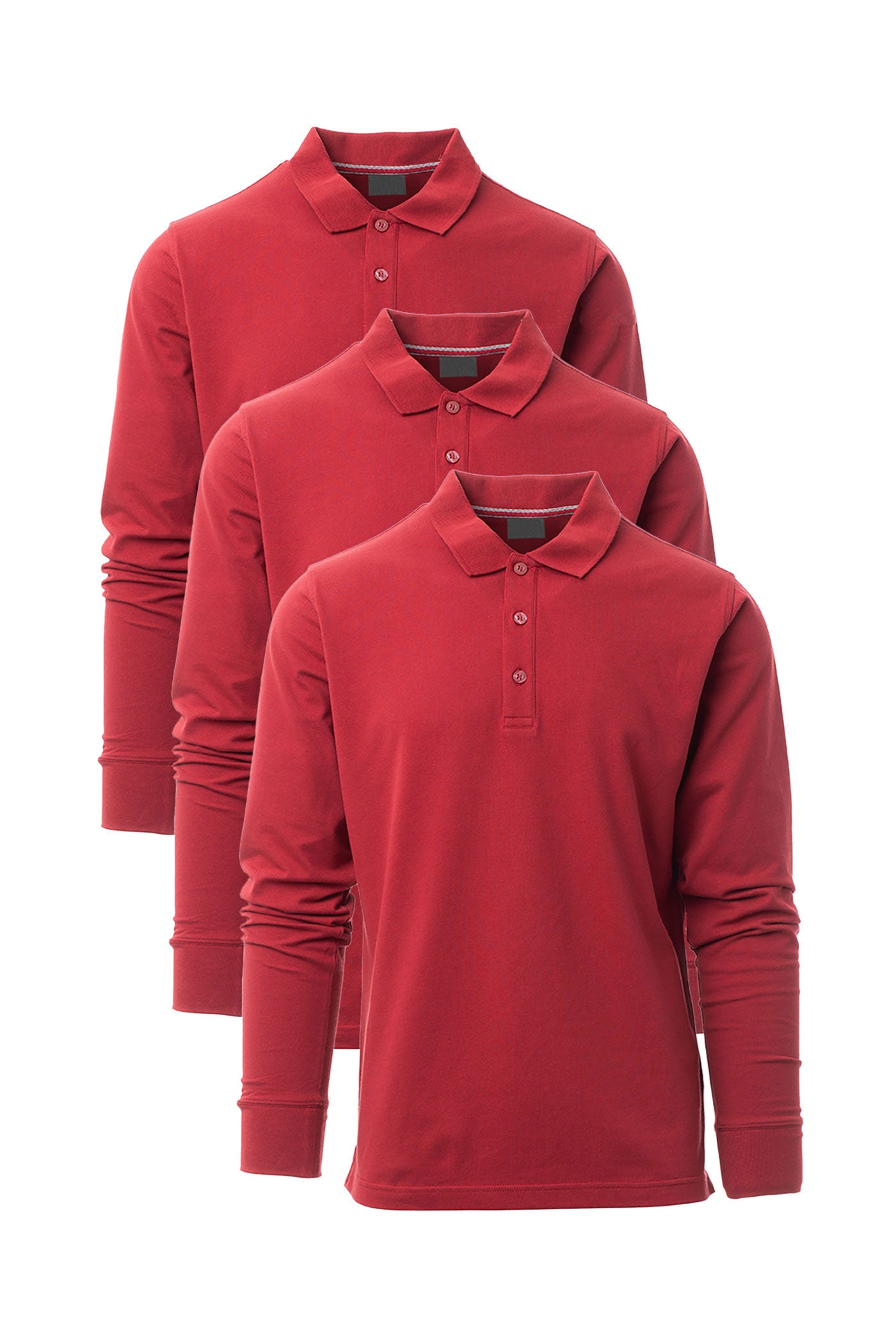 Herren langarm Poloshirt 3er Pack in Bordeaux