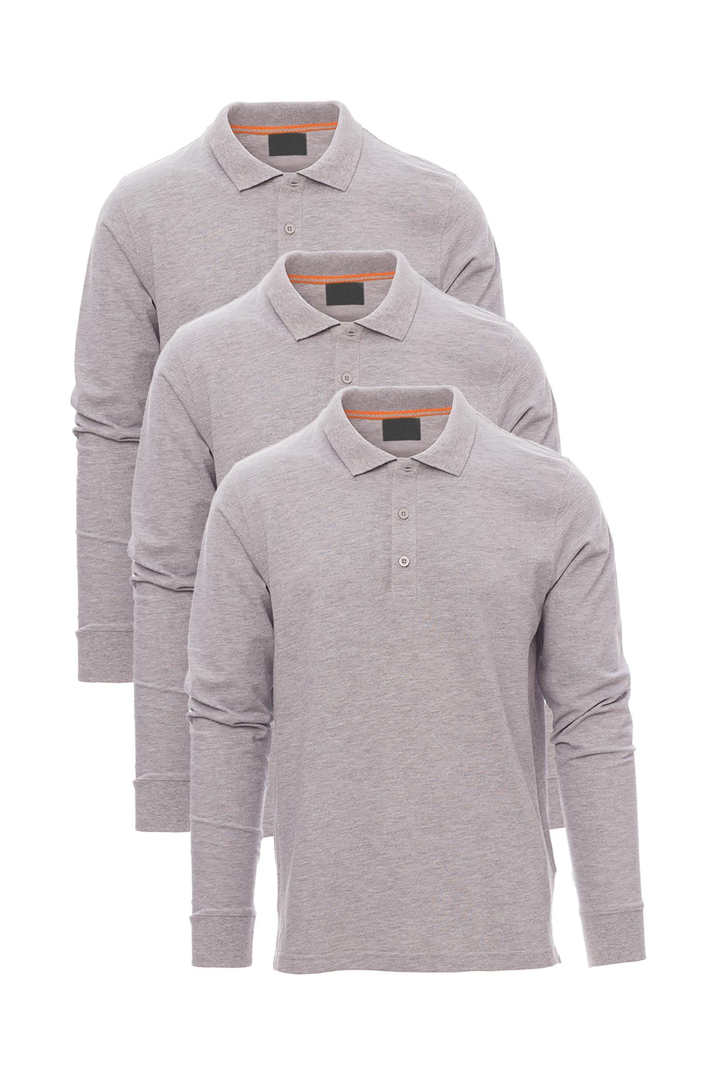 Herren langarm Poloshirt 3er Pack in Grau meliert