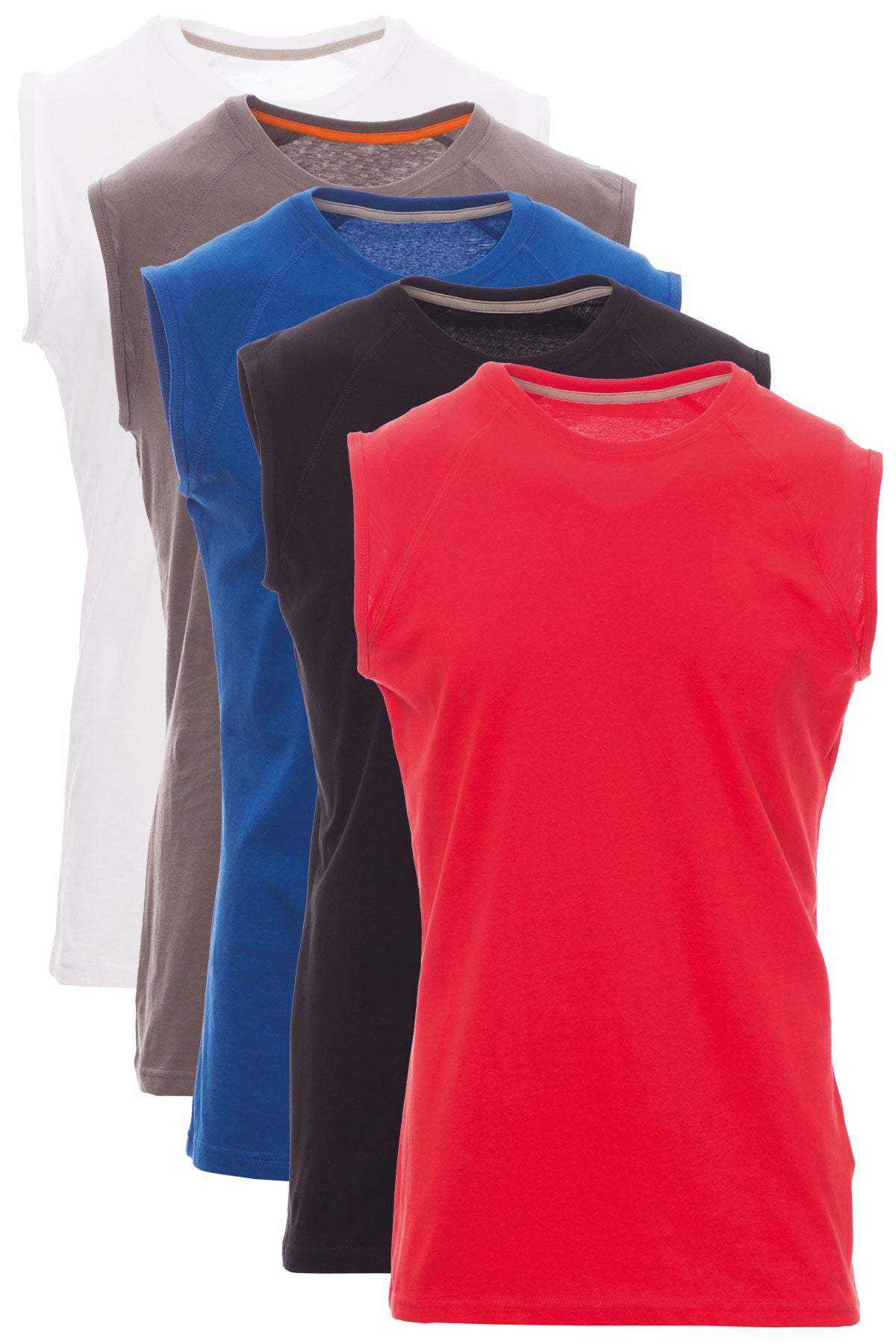 Herren Shirts ohne Aermel 5er Pack Schwarz/Weiß/Rot/Anthrazit/Blau