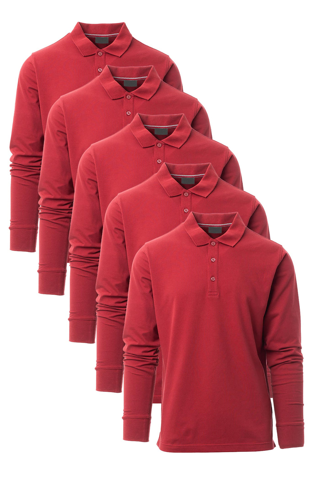 Herren 5er Pack langarm Poloshirts in Bordeaux