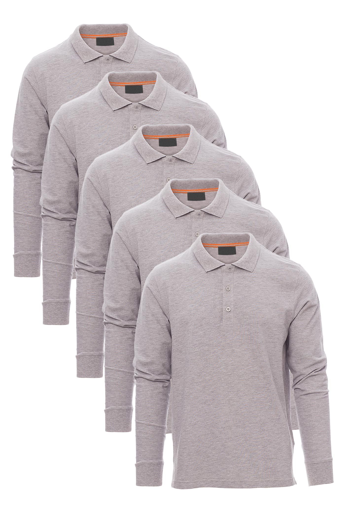 Herren 5er Pack langarm Poloshirts in Grau meliert