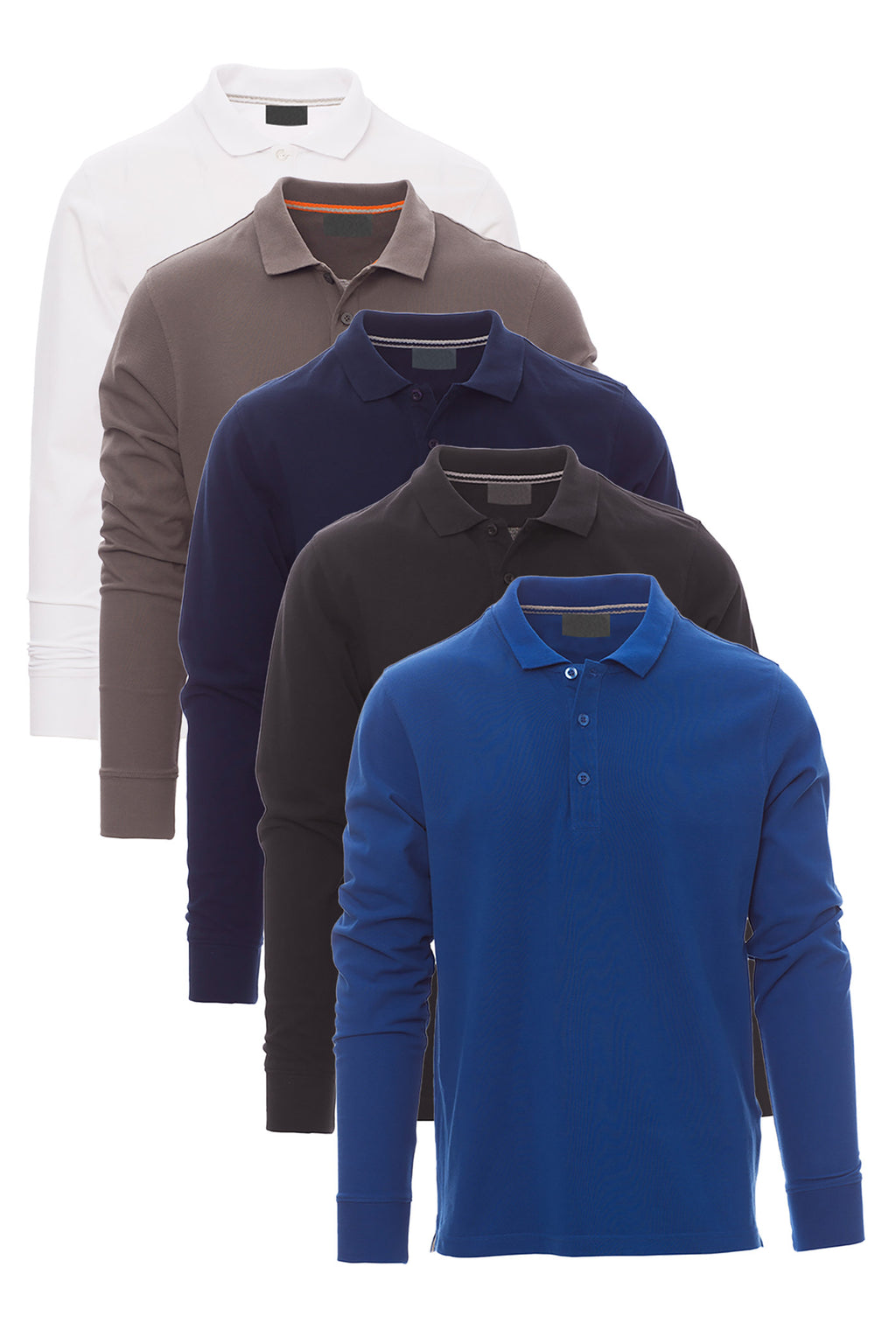 Herren 5er Pack langarm Poloshirts in Farbset Weiß/Anthrazit/Dunkelblau/Schwarz/Blau