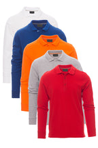 Herren 5er Pack langarm Poloshirts in Farbset Weiss/Blau/Orange/Grau meliert/Rot