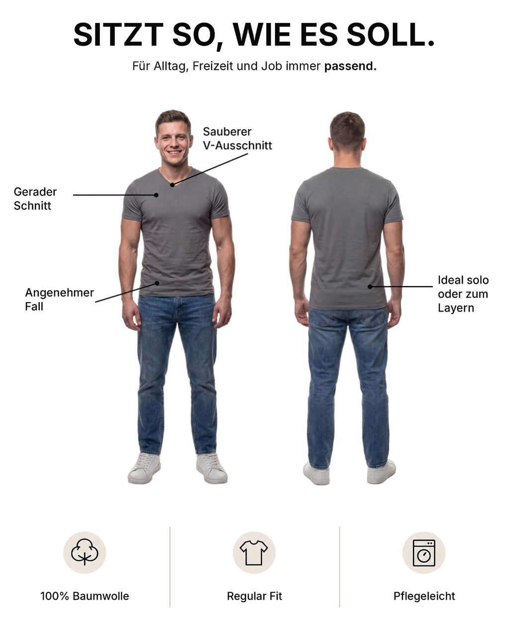 Herren T-Shirt V-Ausschnitt Baumwolle – V-Neck