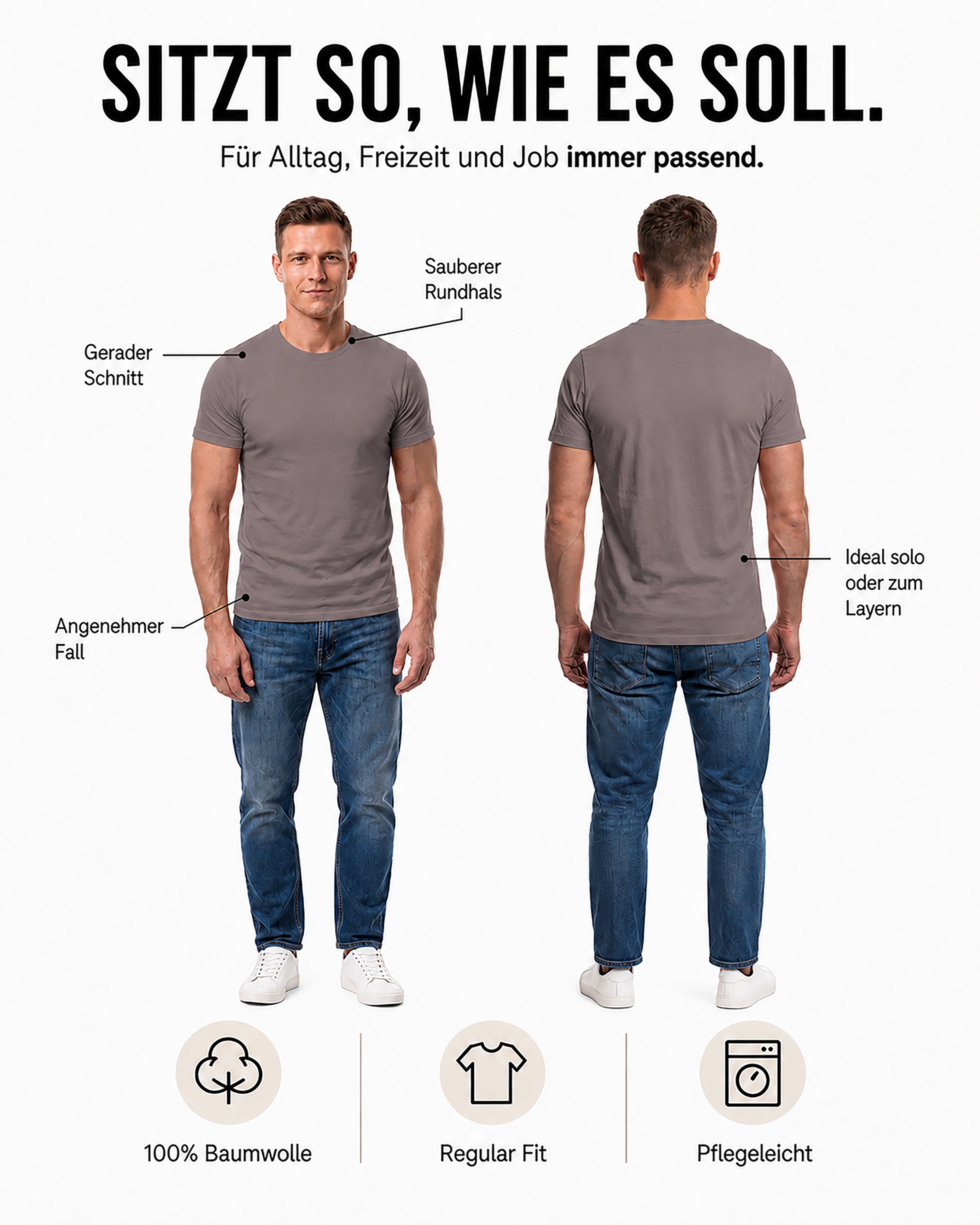 Herren T-Shirt 3er Pack Baumwolle – Sunset