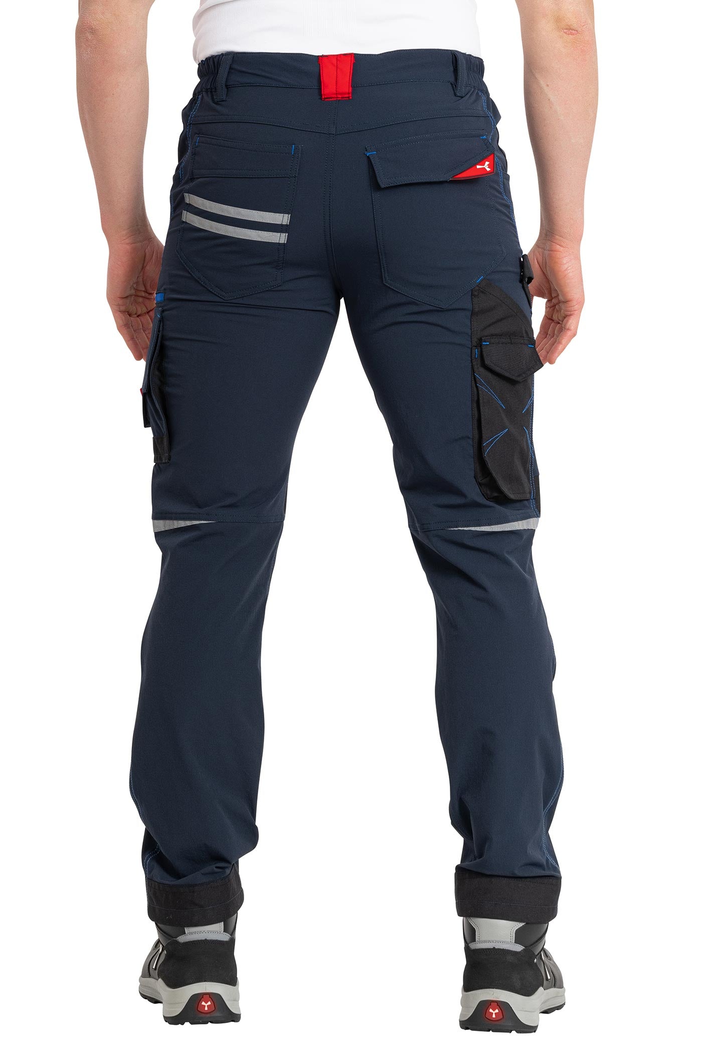 Herren Arbeitshose mit kleinen Reflexstreifen und Kniepolstertaschen in Dunkelblau