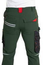 Herren Arbeitshose mit kleinen Reflexstreifen und Kniepolstertaschen in Grün