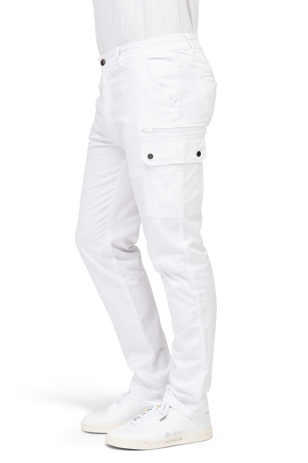 Herren Arbeitshose mit funktionalen Taschen und Metallreißverschluss in Weiß