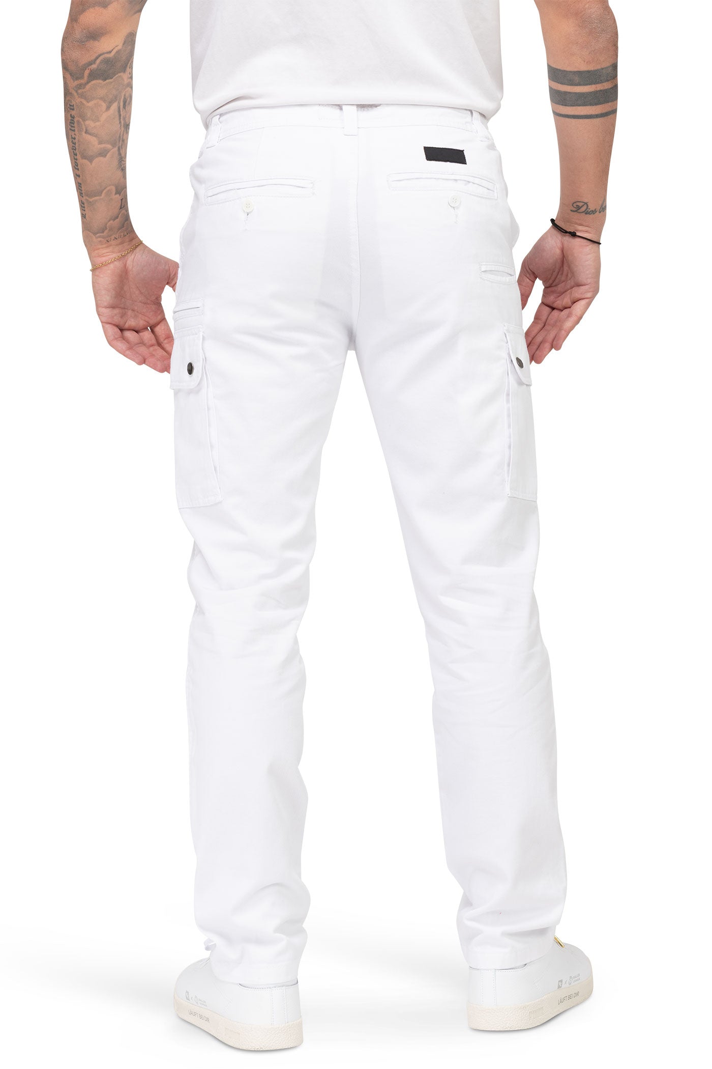 Herren Arbeitshose mit Gesäßtaschen und Metallknöpfen in Weiß