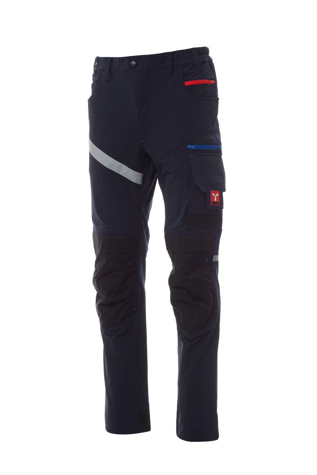 Herren Arbeitshose mit Kniepolsterfächern und Reflexstreifen in Dunkelblau