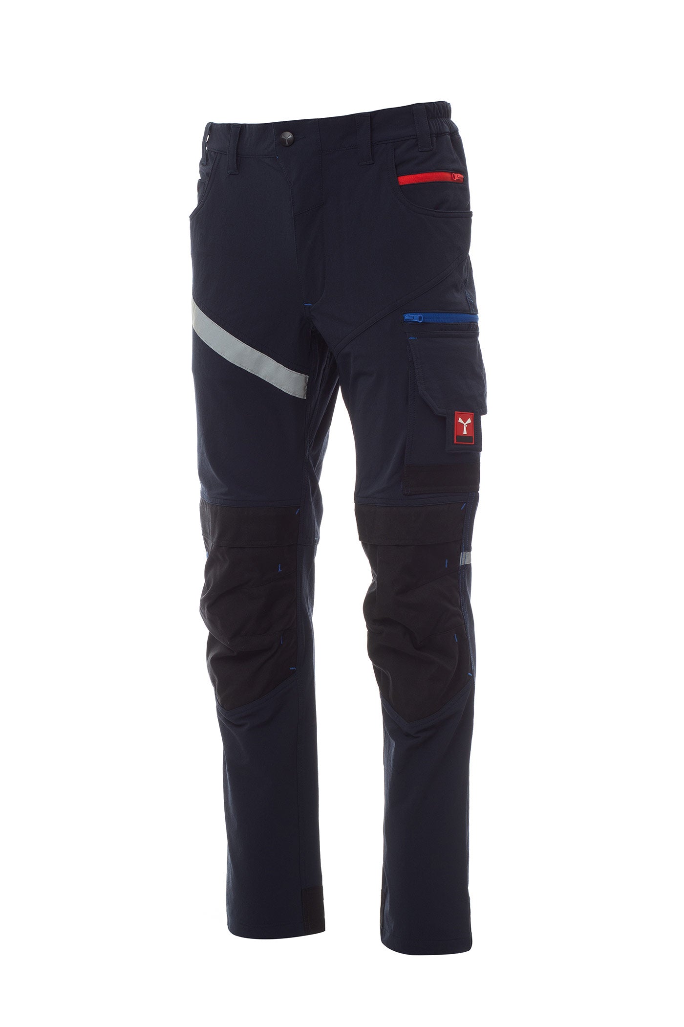 Herren Arbeitshose mit Kniepolsterfächern und Reflexstreifen in Dunkelblau