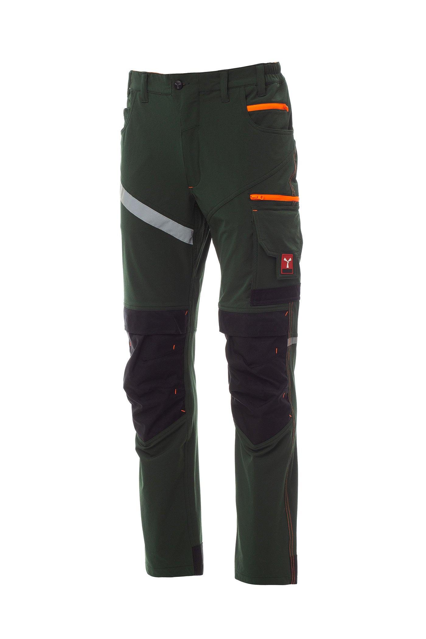 Herren Arbeitshose mit Kniepolsterfächern und Reflexstreifen in Grün
