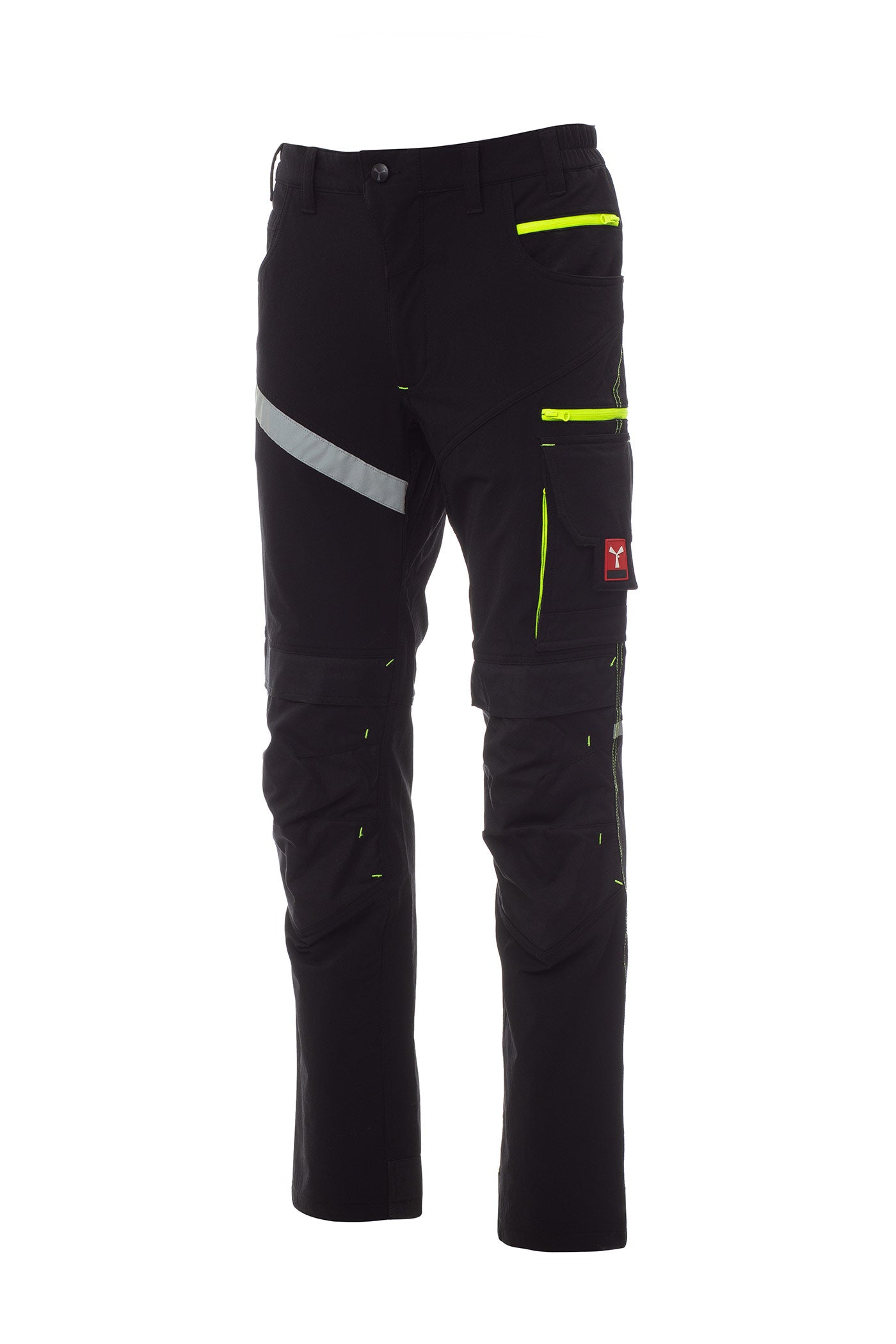 Herren Arbeitshose mit Kniepolsterfächern und Reflexstreifen in Schwarz