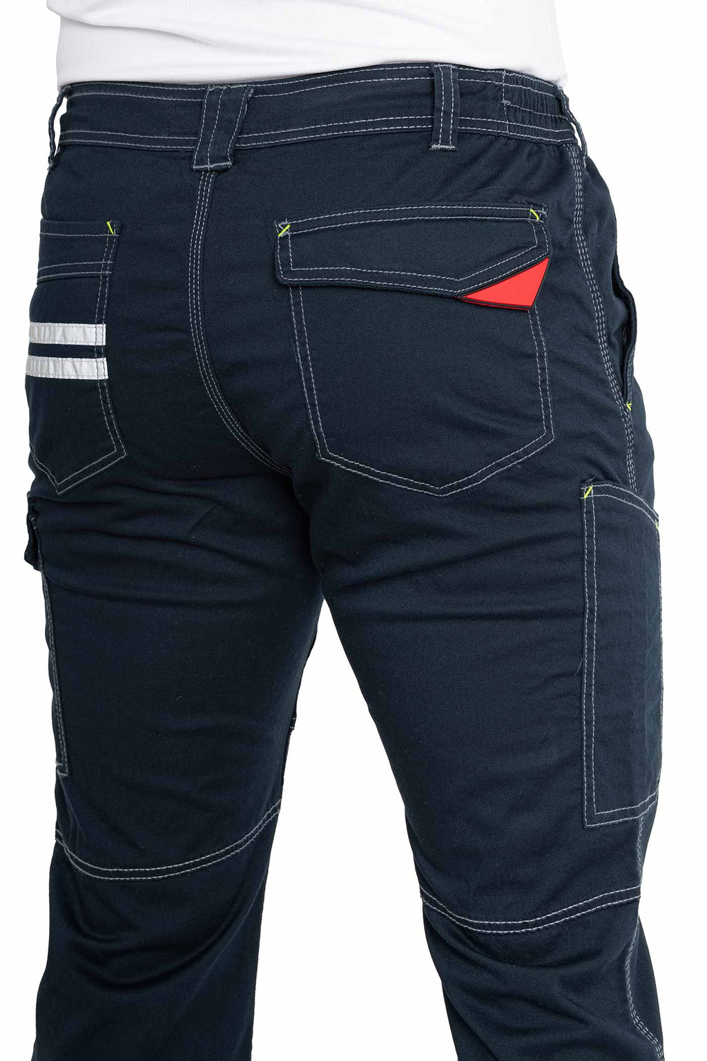 Herren robuste Arbeitshose mit kleinen Reflexstreifen hinten in Dunkelblau